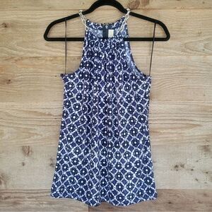 Michael MK Blue Printed Tank with Chain Neckline M